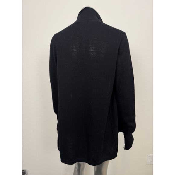 White + Warren Wool Sweater Women’s XS Trapeze Cardigan Lightweight Merino Black - Picture 2 of 9